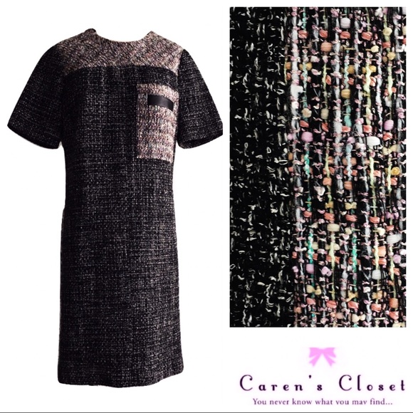 Carlisle Black Tweed Shift Mini Dress - Picture 1 of 8
